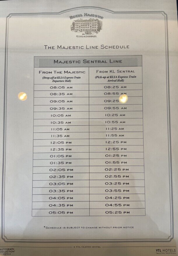 KLセントラルまでのシャトルバス時刻表