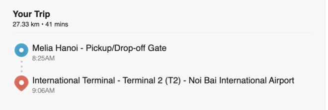 Grabでメリアハノイからノイバイ空港に行く